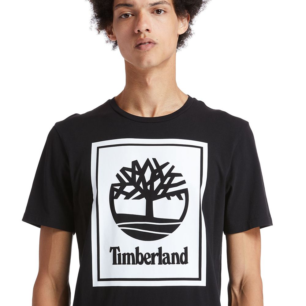 Camisetas Masculino - Timberland Short-Sleeve Logo - YNIPB6417 - Pretas/Branco